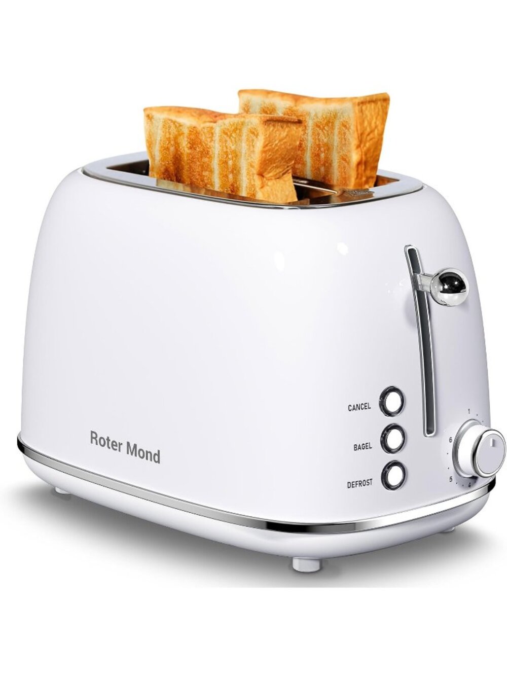 2 Slice White Retro Stainless Steel with Bagel Defrost Functions Tray Toaster